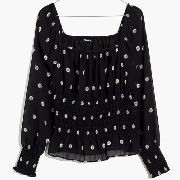 Madewell (Re)sourced‎ Georgette Square-Neck Smock-Waist Top in Bloom Dot Medium - Picture 2 of 9